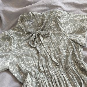 Grey floral tiered Maxi dress with neck tie, size L
